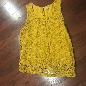Lucky Brand yellow lace top. Size L